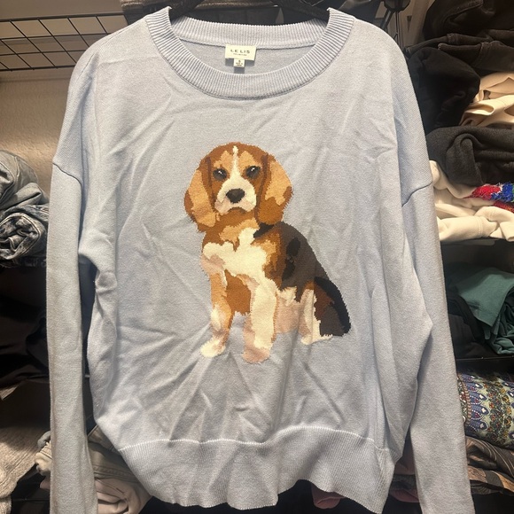 Like-New size S Baby Blue Beagle Puppy Sweater Oversized Soft $58! - Picture 3 of 3